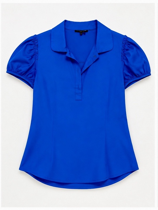 Theory Tops - Theory Alegria Blouse Small NWT Azul Blue Cap Sleeve 3-Button Collared Top